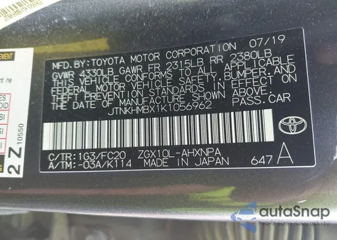 2019 Toyota C-Hr Xle/Le/Limited from USA, damaged, VIN JTNKHMBX1K1056962